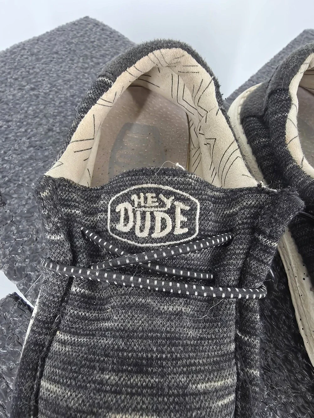 Hey Dude Wally Youth Stretch K12 Shoes Black Charcoal Heather Loafers